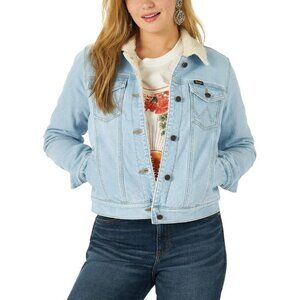 Women's Sherpa Lined Warm Denim Button Down Front Pocket Bleach Denim Jacket